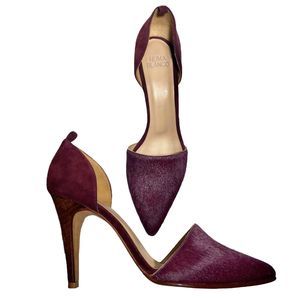 HUMA BLANCO Heels Size 38 Burgundy Suede Calf Hair D'Orsay Pointed Toe Pumps